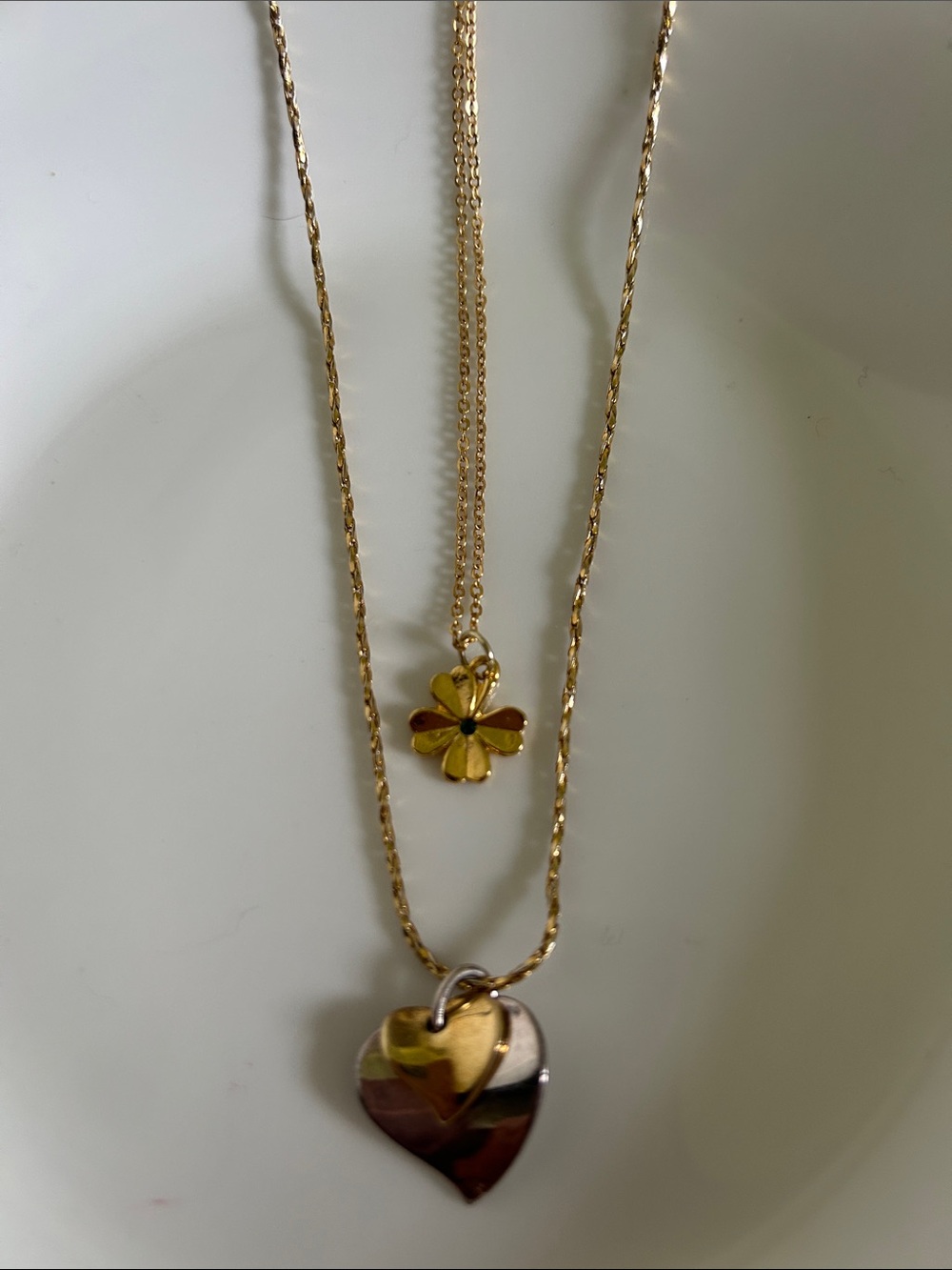 Gold Two-Tone Heart Pendant & Shamrock Necklace